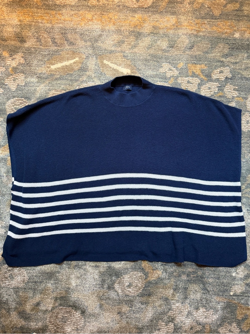 J. Crew Navy Crewneck Poncho with White Stripes